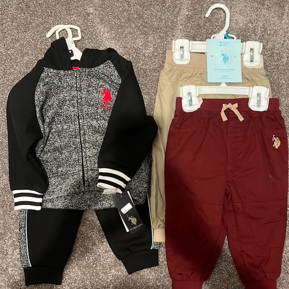 24M NWT Boys bundle.  US polo association- sweatshirt/sweatpants and 2 pants